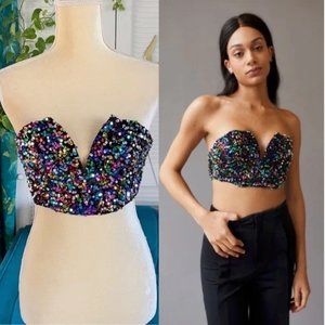 Urban Outfitters UO Out From Under Luna Sequin Bustier Black Holiday New Medium